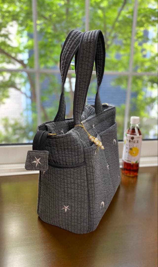 ポケットいっぱいヌビバッグ　ダークグレー×ムーンスター　ショルダーベルト付き