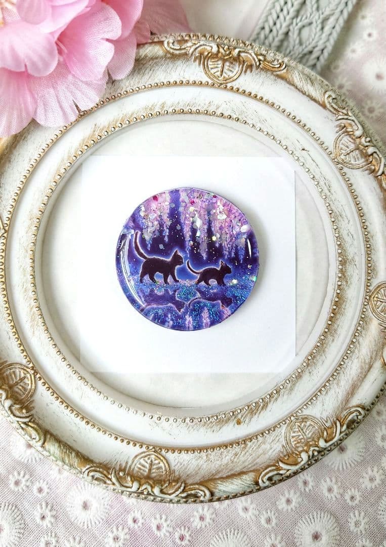 レジン　猫　ヘアゴム　ブローチ　ポニーフック　No.596