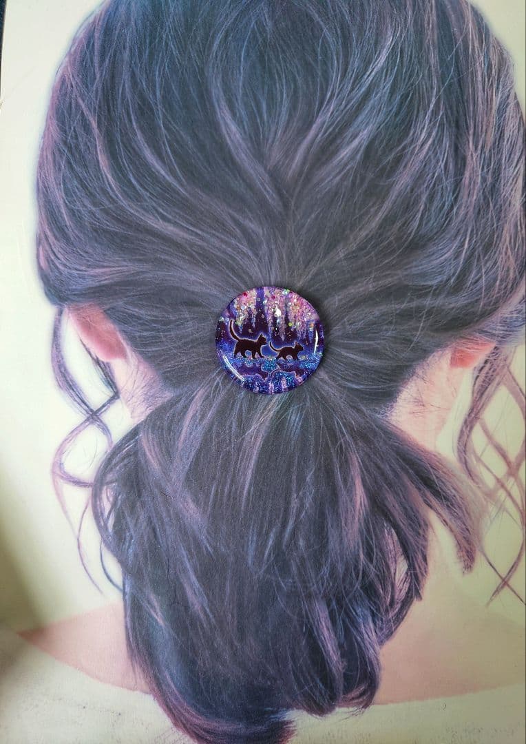 レジン　猫　ヘアゴム　ブローチ　ポニーフック　No.596