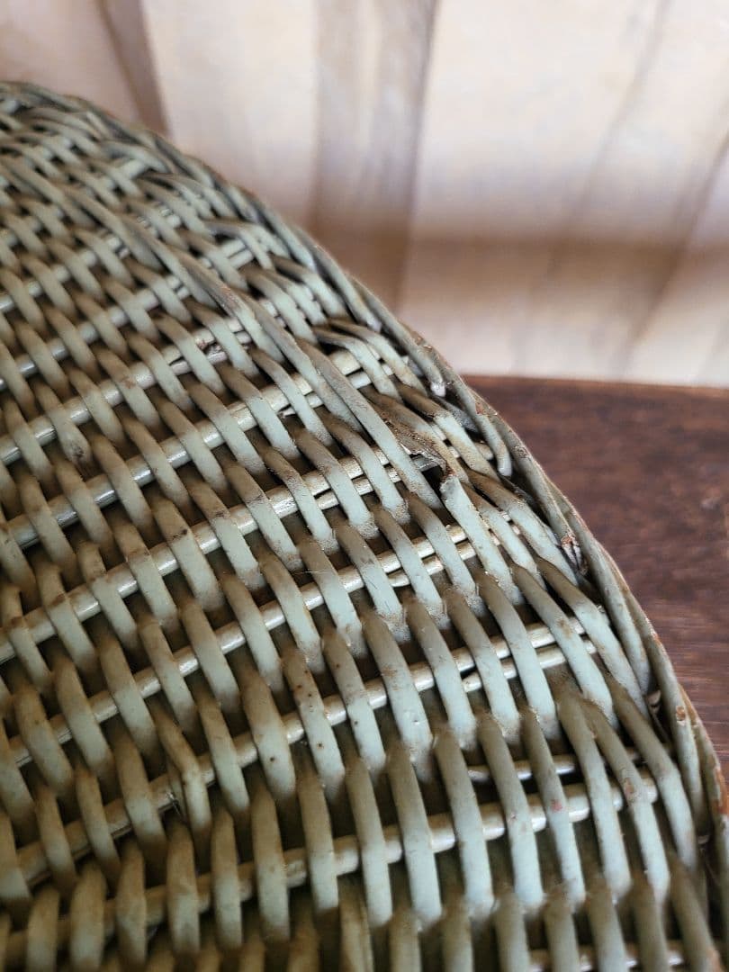バスケット　カゴ　藤　木製ビーズ の 取っ手　レトロ　古道具
