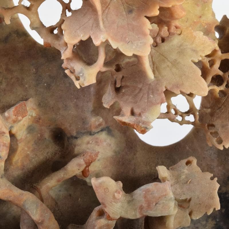 中国　玉石蝋石青田石　楼閣山水雕　床飾　置物　C　6952A