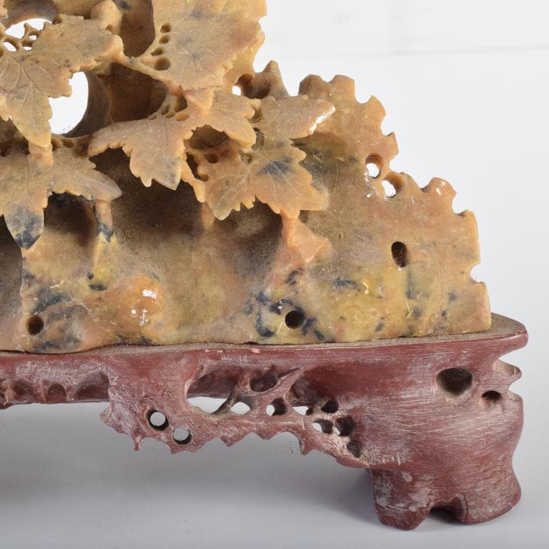 中国　玉石蝋石青田石　楼閣山水雕　床飾　置物　C　6952A