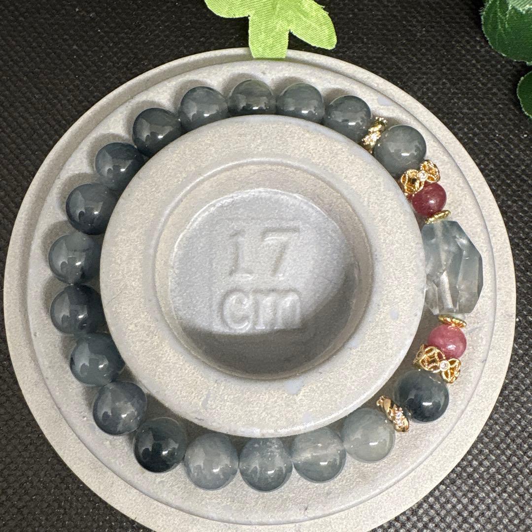 ブルーラビットヘア　ブルーサゲニティッククォーツ　トルマリン　ブレスレット