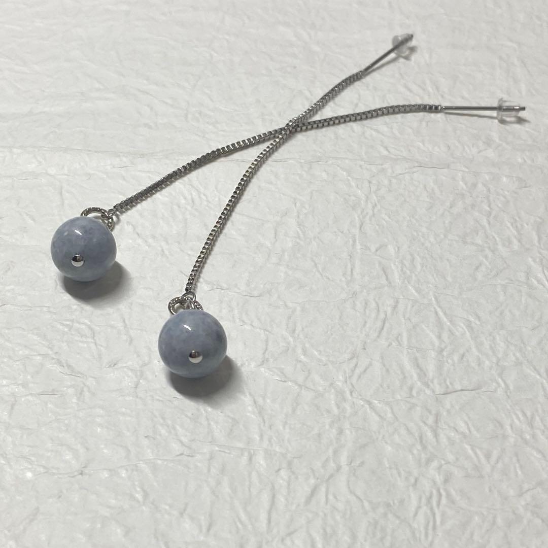 糸魚川翡翠　灰ラベンダー　丸珠　ベネチアンチェーンピアス