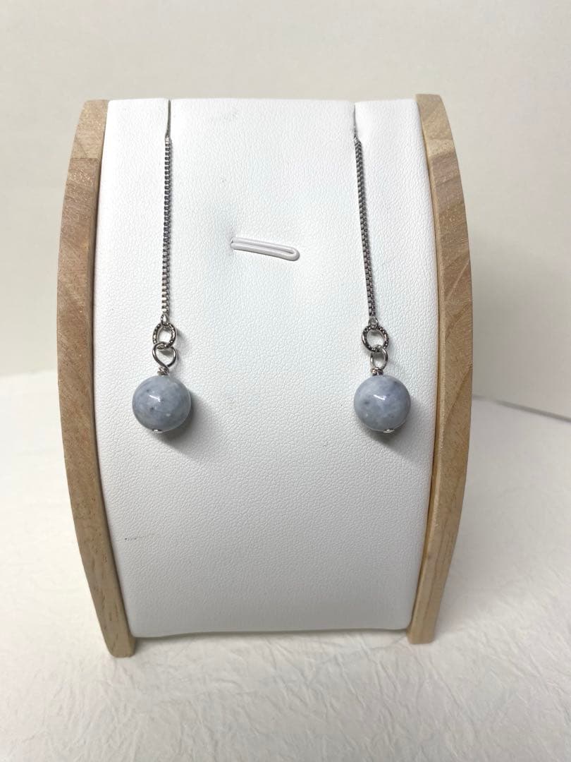 糸魚川翡翠　灰ラベンダー　丸珠　ベネチアンチェーンピアス