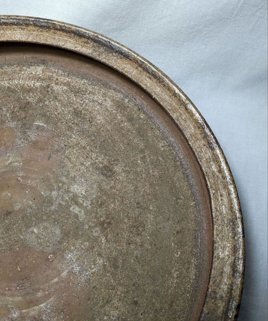 藤原均 備前焼 水盤 直径32cm 花器 フラワーベース 花瓶 緋襷 華道具