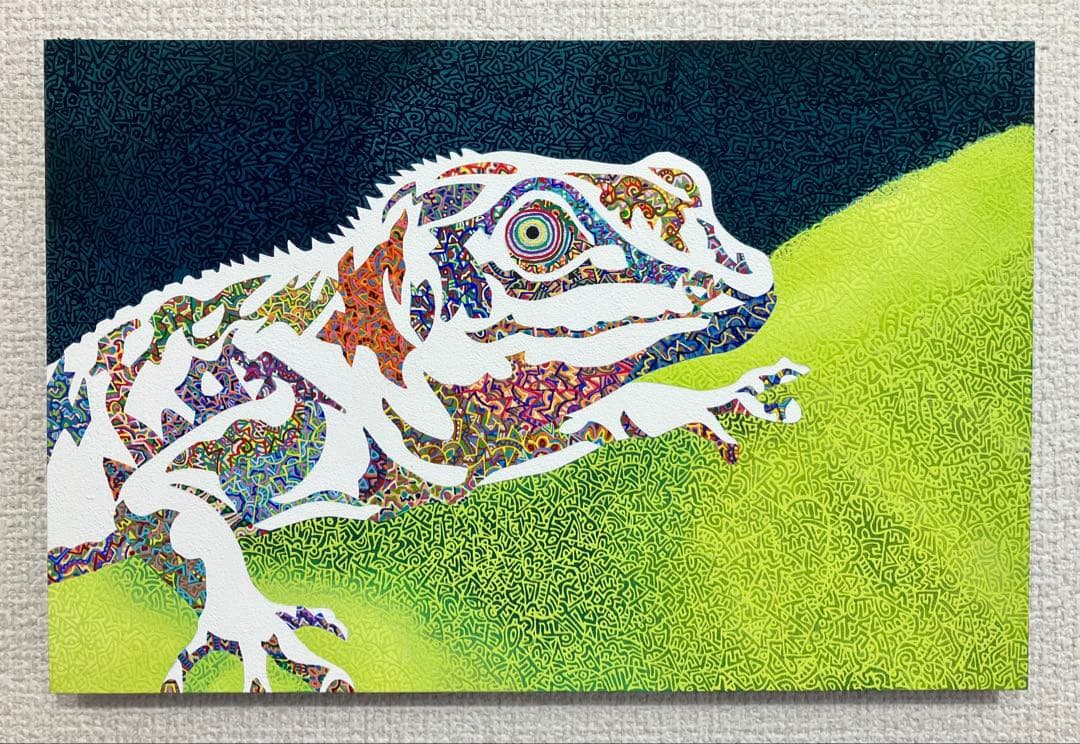 値下げ　原画　爬虫類　動物画　絵画　アクリル画　現代アート　細密画　一点物