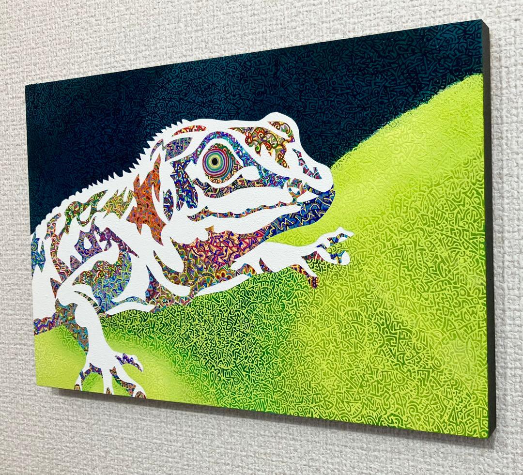 値下げ　原画　爬虫類　動物画　絵画　アクリル画　現代アート　細密画　一点物