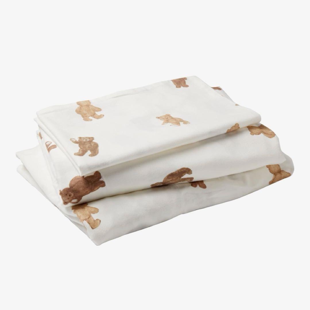 ジェラートピケ 布団カバー 3点セット ベア柄 シングル 綿100% 寝具