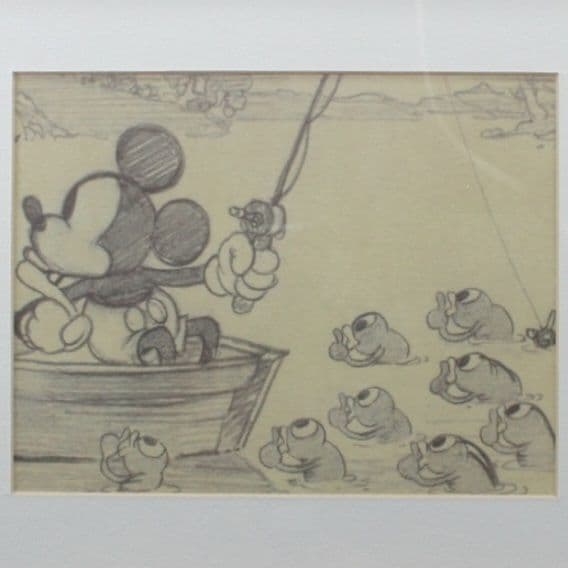 Disney ディズニー★ミッキーの釣り★　スケッチ複製輸入アート・額