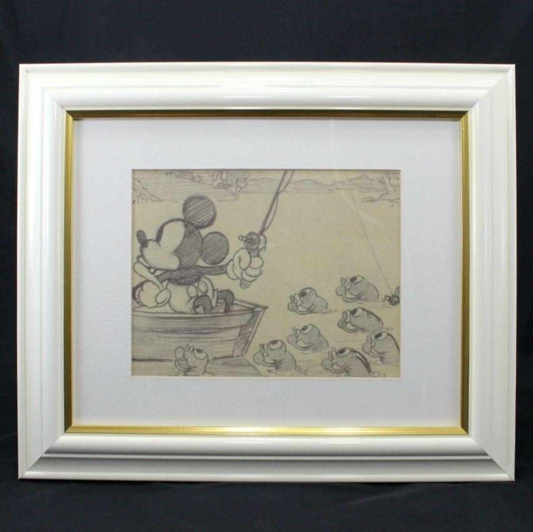 Disney ディズニー★ミッキーの釣り★　スケッチ複製輸入アート・額