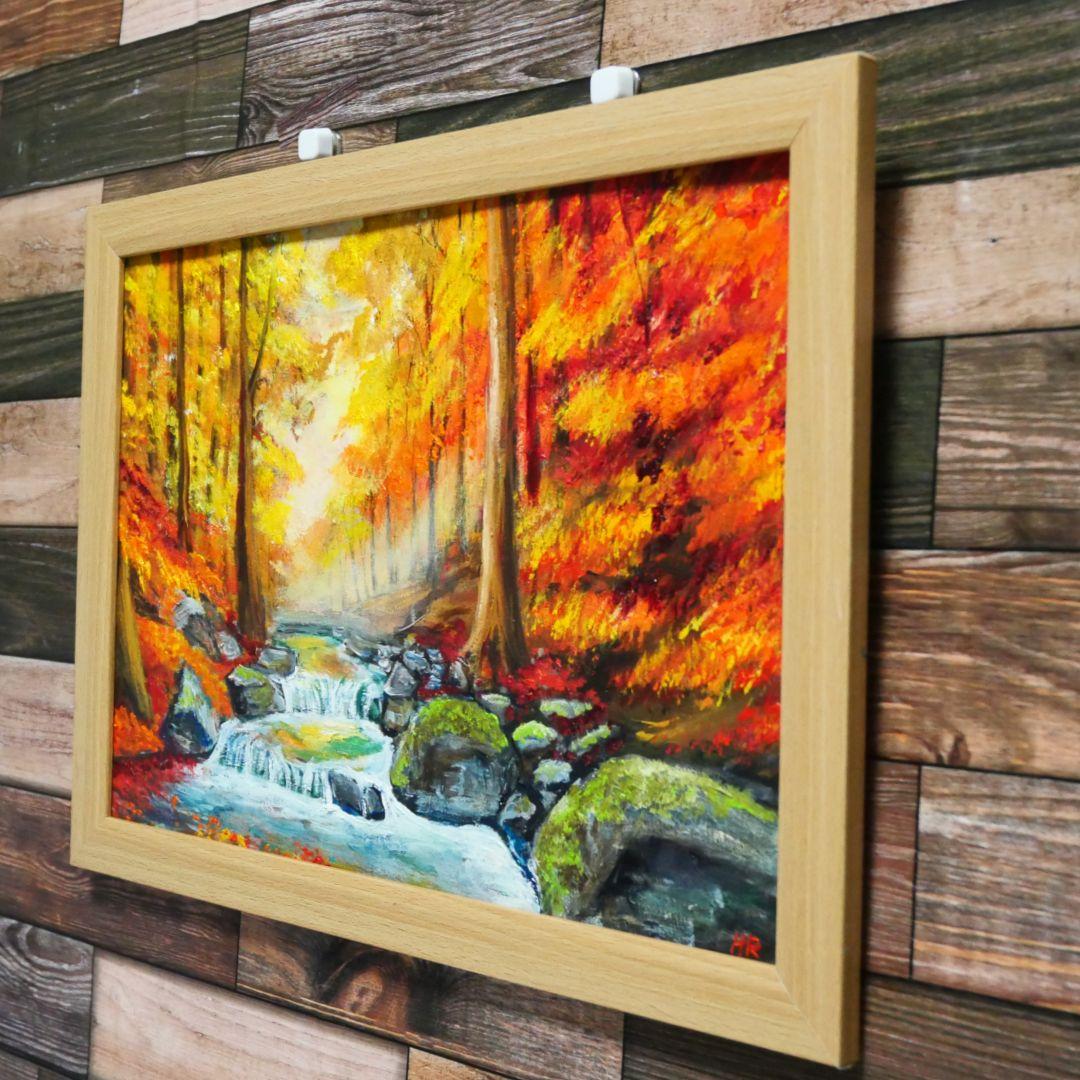 油絵 絵画 【紅葉川渓谷】