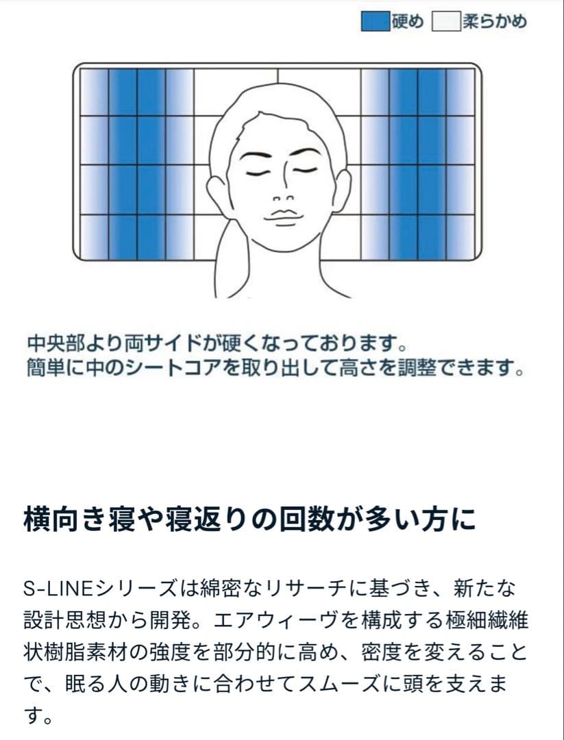 【収納バッグ付き】エアウィーヴ ピロー S-LINE