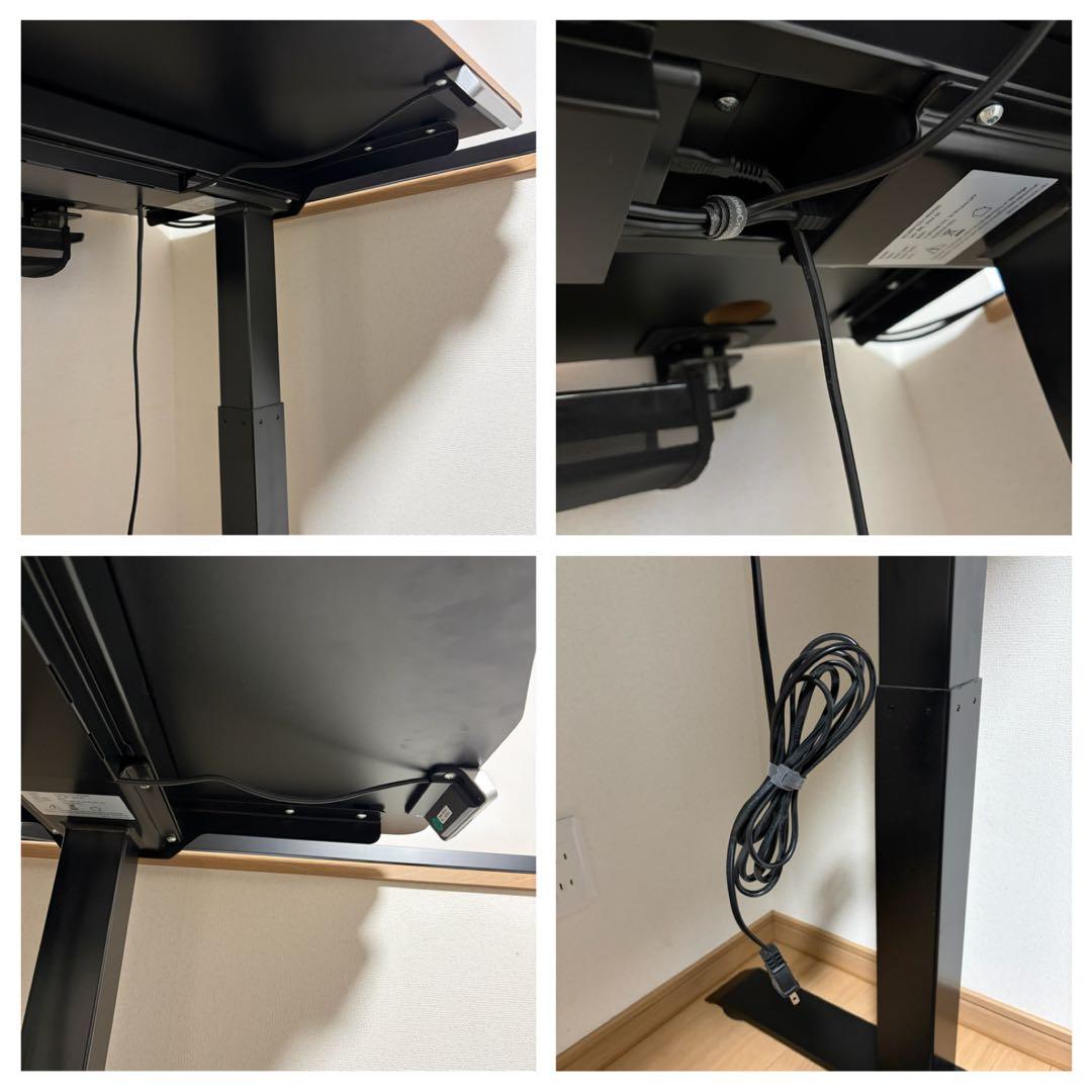 flexispot 電動昇降式デスクE7+カーブ天板ブラウン（ケーブルトレー付）