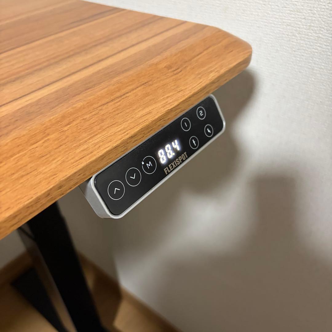 flexispot 電動昇降式デスクE7+カーブ天板ブラウン（ケーブルトレー付）