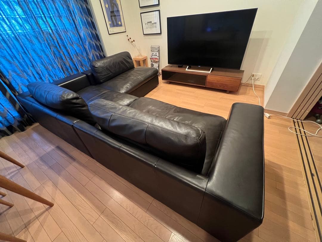 【1/3】moda en casa ダークブラウン レザー コーナーソファ L字