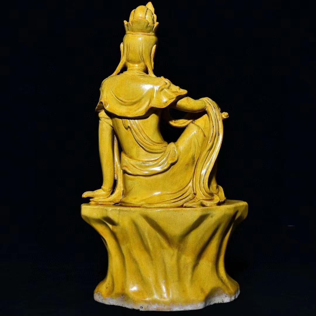 中国古美術・旧蔵の陶磁器、自在観音像・20x40cm・供養仏像・風水開運・置物