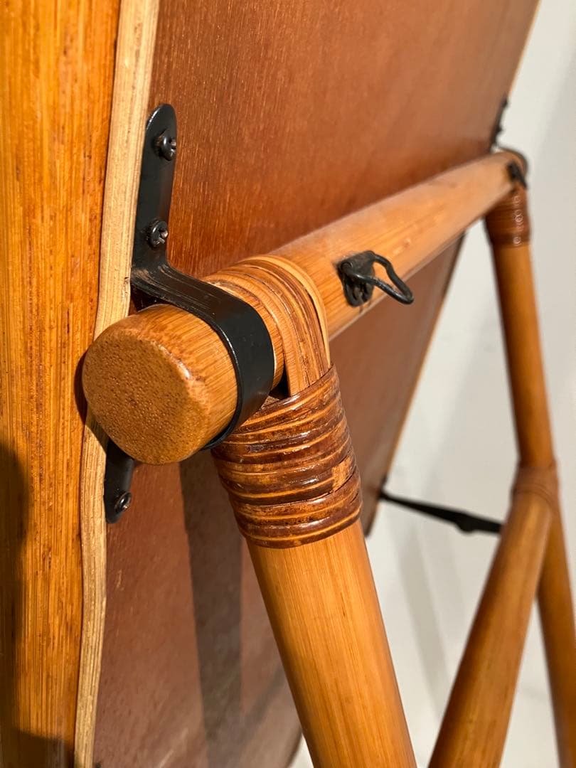 オールド　ラタン　スタンドミラー、折りたたみ、レトロ、和モダン、姿見、鏡、