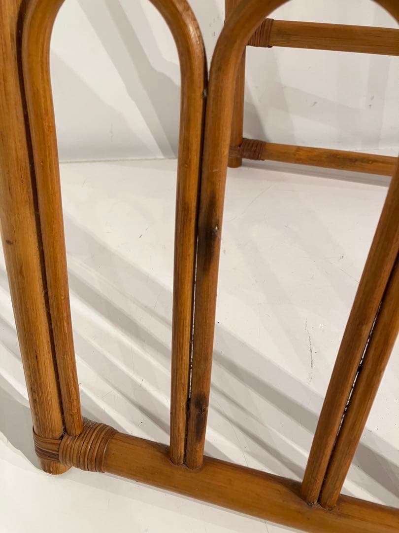 オールド　ラタン　スタンドミラー、折りたたみ、レトロ、和モダン、姿見、鏡、