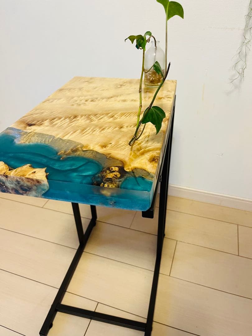 レジンテーブル　サイドテーブル　ソファテーブル　ポプラ