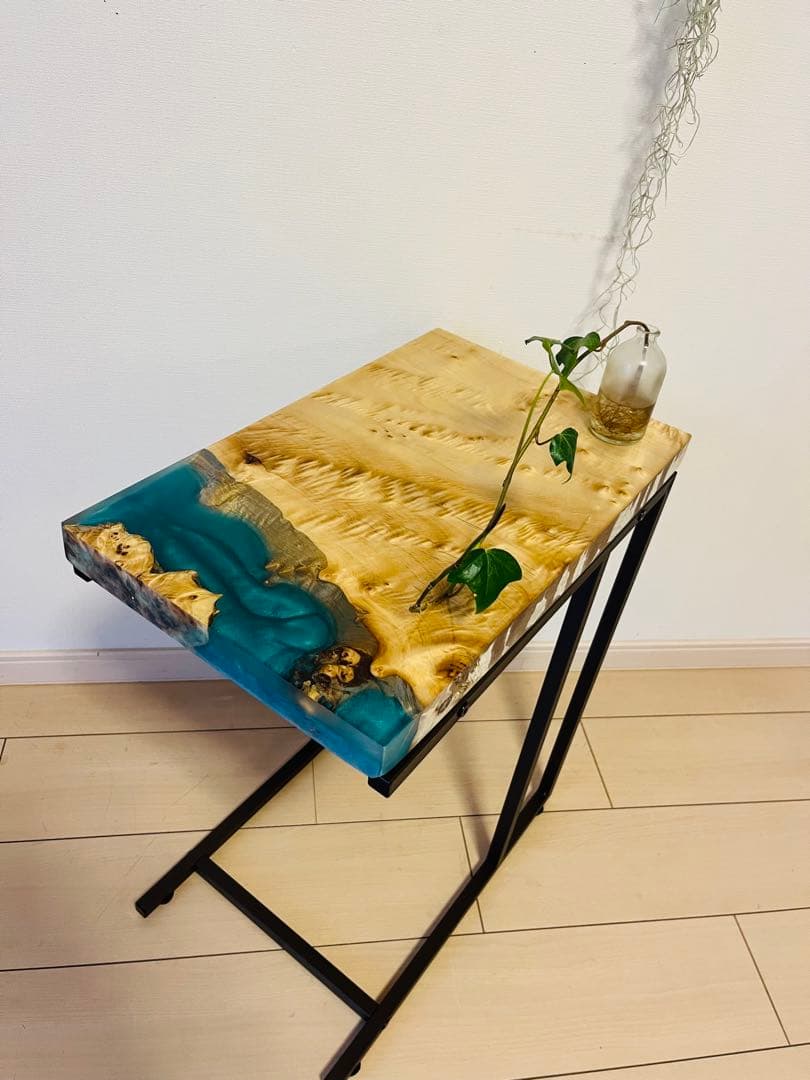 レジンテーブル　サイドテーブル　ソファテーブル　ポプラ