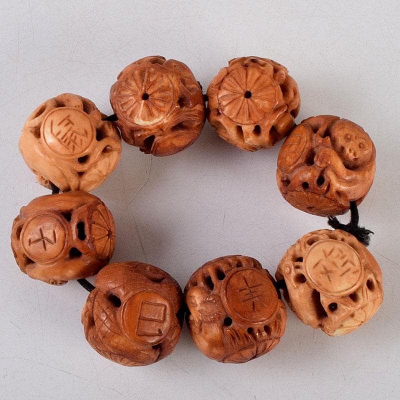 時代提げ物　木彫　干支　根付　トンボ玉　数珠　念珠　装飾品　N　8780