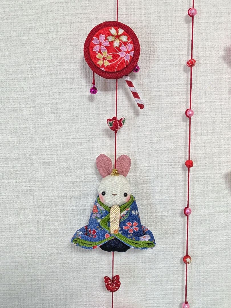 【 うさぎ雛の吊るし飾り(壁掛け) 】ちりめん細工 さげもん 吊るし雛