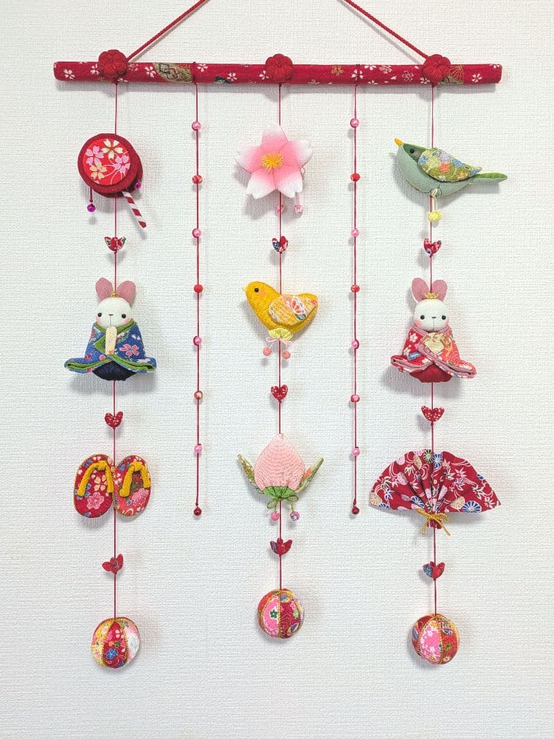【 うさぎ雛の吊るし飾り(壁掛け) 】ちりめん細工 さげもん 吊るし雛