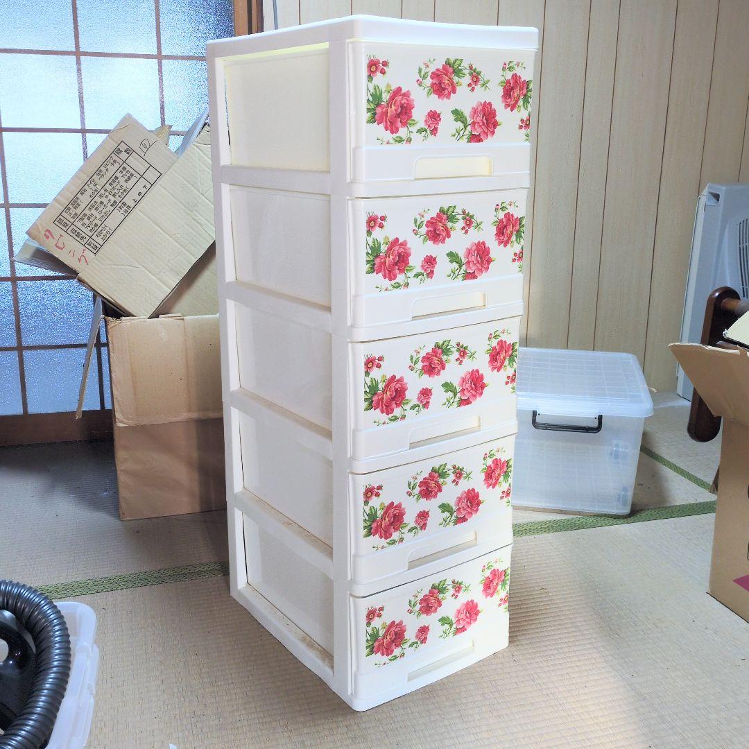 ★2/11値下げ★レトロポップ ローズ柄 キャスター付き 5段チェスト