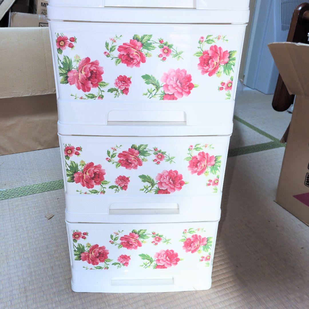★2/11値下げ★レトロポップ ローズ柄 キャスター付き 5段チェスト