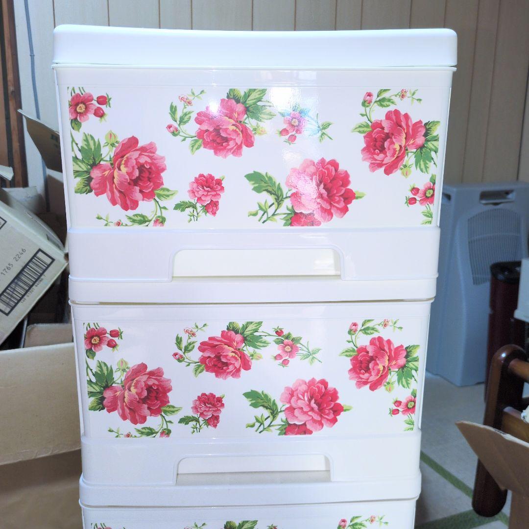 ★2/11値下げ★レトロポップ ローズ柄 キャスター付き 5段チェスト
