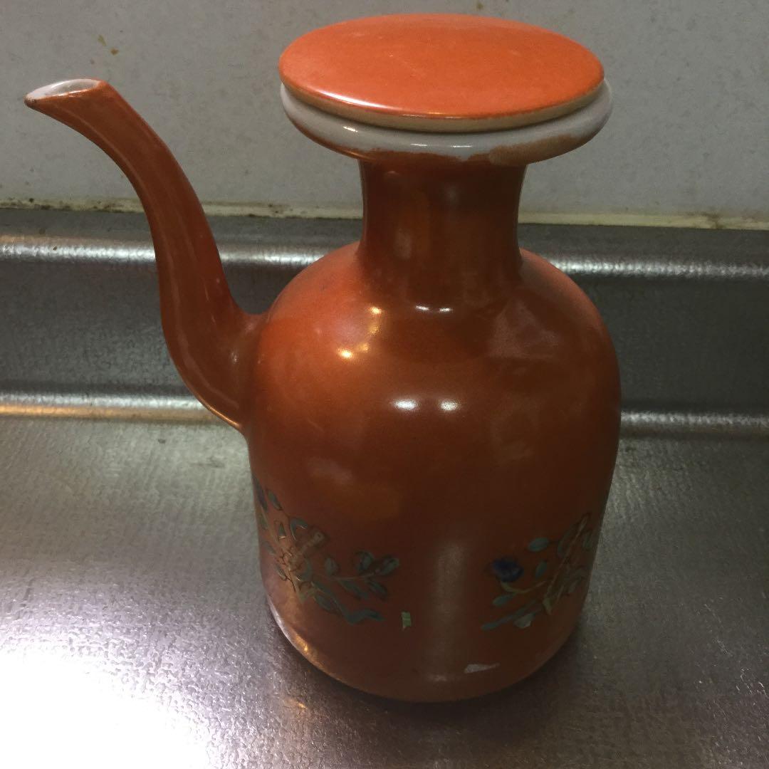 中国 骨董 醤油指し 民国 汎紅 裏印あり