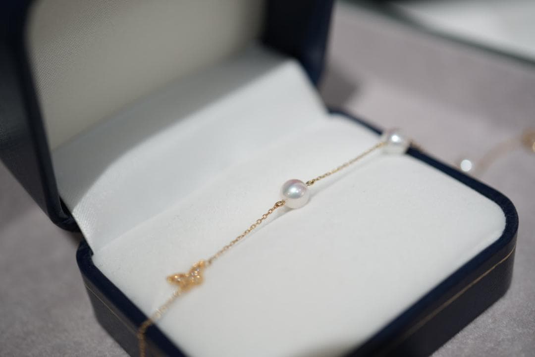 アコヤパール 蝶モチーフ ブレスレット K18 天然ダイヤ付き 17cm