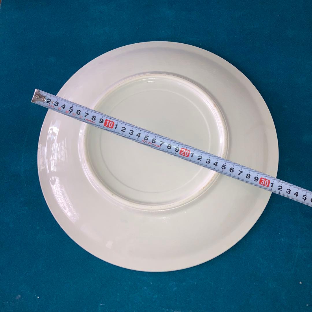 青い海と船の絵柄の陶器皿 約32cm
