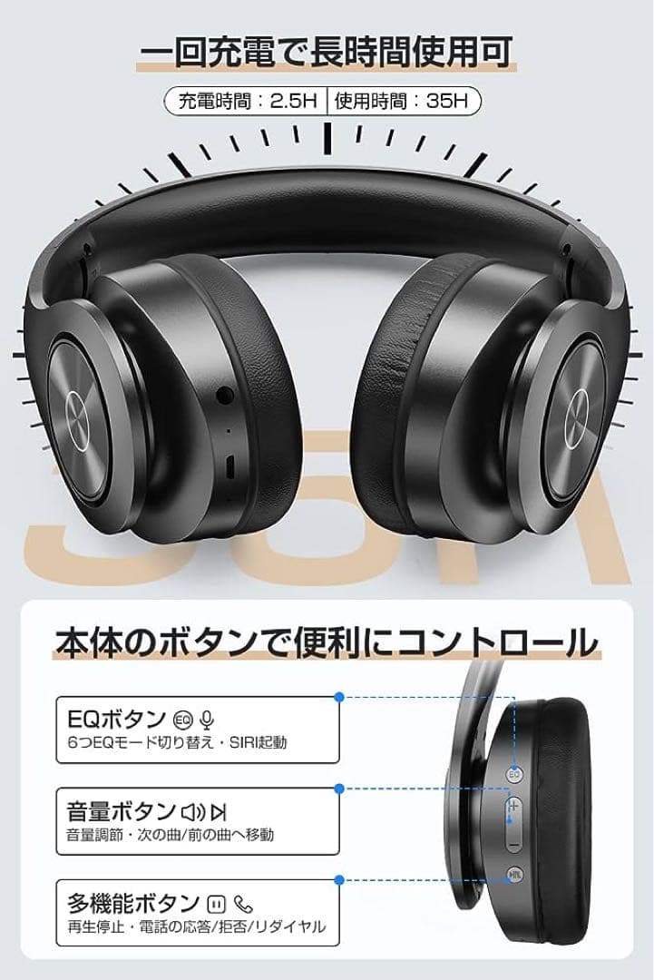 【新品未使用】ヘッドホン ワイヤレスヘッドホン bluetooth 6EQモデル