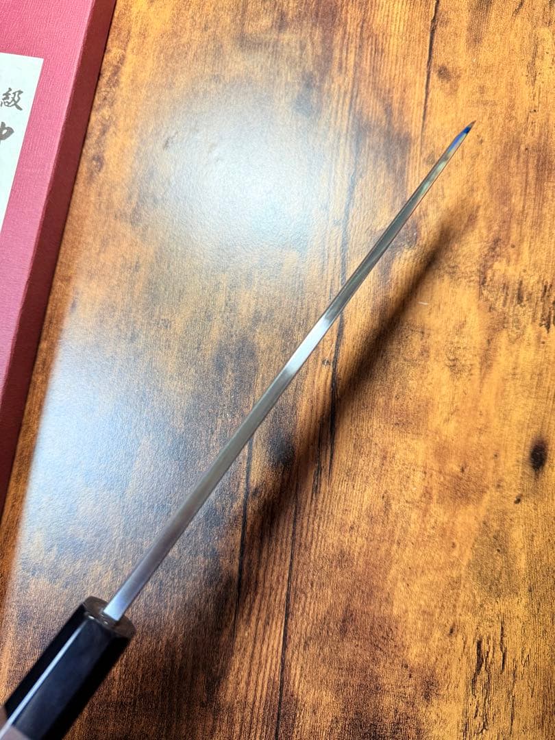 【堺打刃物】左用　身卸 出刃　白鋼　包丁　8寸　紫檀水牛八角柄