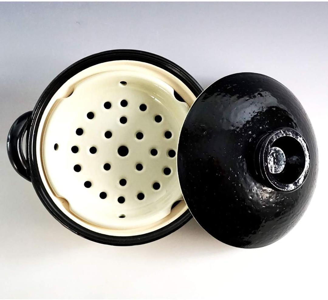 長谷園 ヘルシー蒸し鍋 黒 中 (直火専用) 直火対応 NZW-22