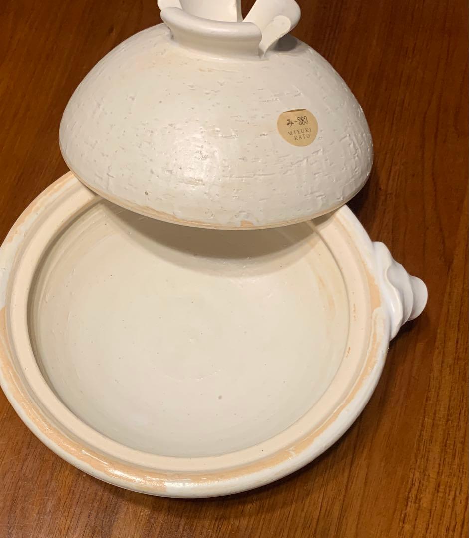 MIYUKI KATO 土鍋風 両手鍋デザイン ふた付き陶器鍋（1〜2人用）
