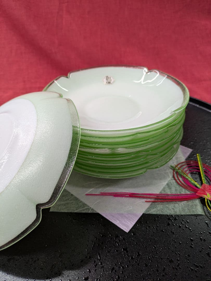 ☘️ 10枚☘️ びいどろ工房　デザート皿　取り皿　江戸硝子　四葉のクローバー