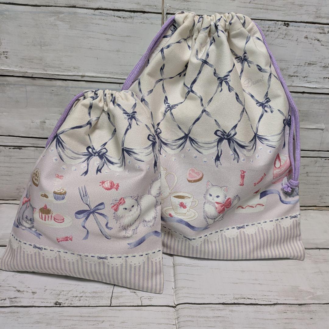 シアン　水色　メルヘン猫　オーダー　給食袋　ランチョンマット　ハンドメイド