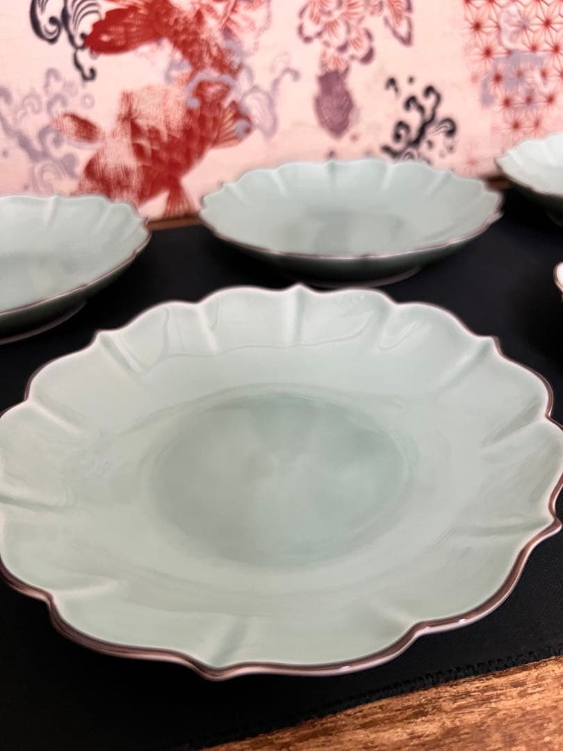 深川製磁　和皿揃　笹青磁　5号皿揃　百年庵　5枚