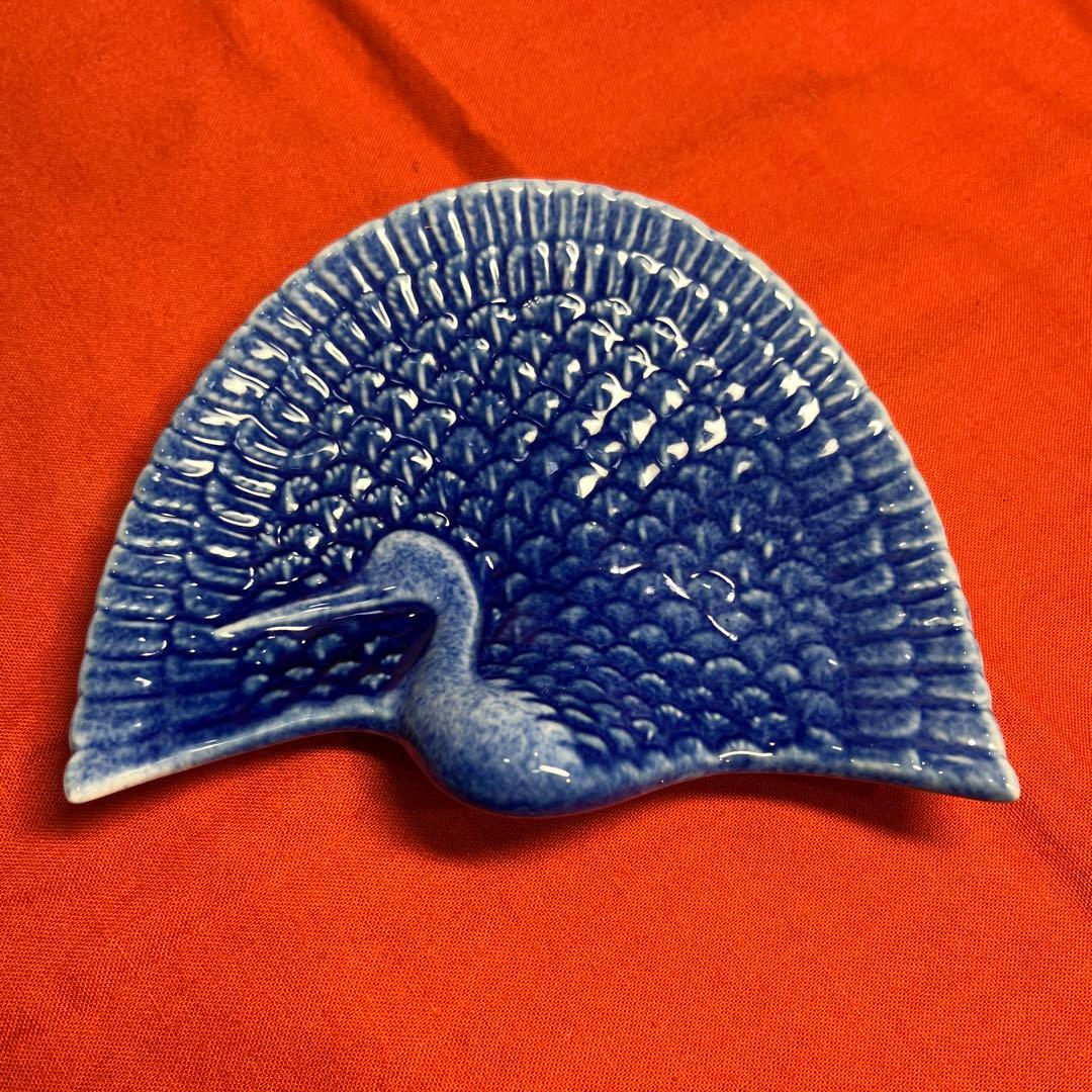 深川製磁「染付鶴・亀・扇型銘々皿」3枚セット