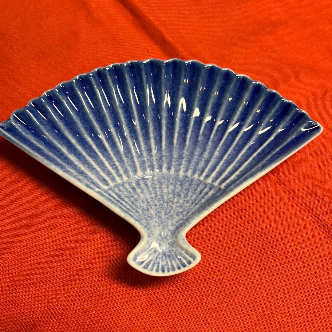 深川製磁「染付鶴・亀・扇型銘々皿」3枚セット