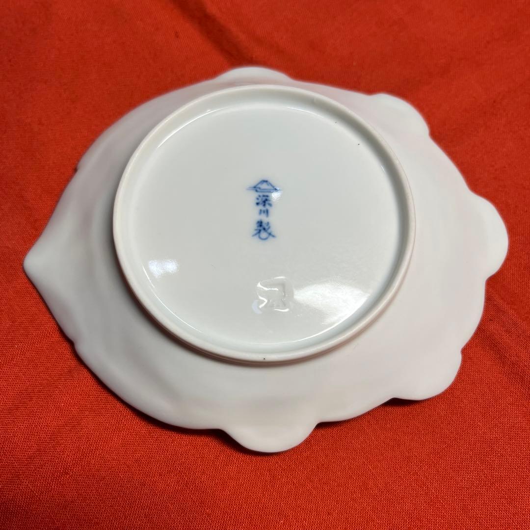 深川製磁「染付鶴・亀・扇型銘々皿」3枚セット