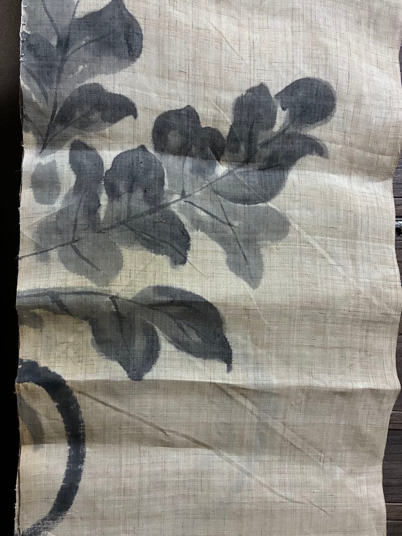 【新品】 麻布 植物の墨絵のれん