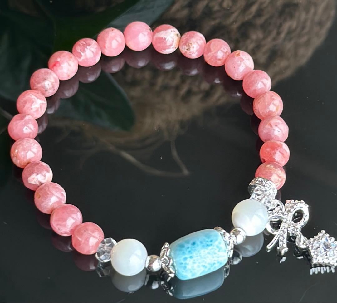 ラリマー×インカローズ 天然石ブレスレット チャーム付き癒しと愛情