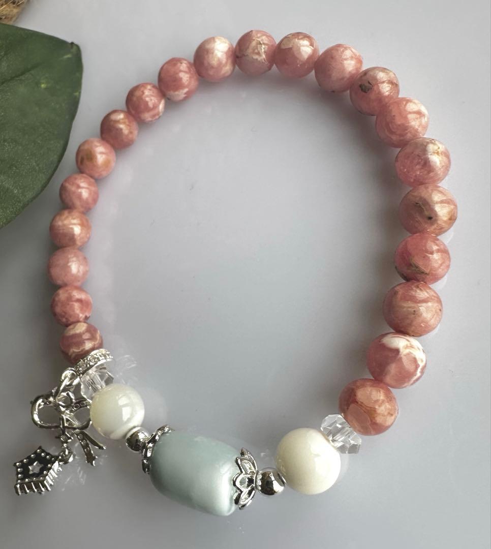 ラリマー×インカローズ 天然石ブレスレット チャーム付き癒しと愛情