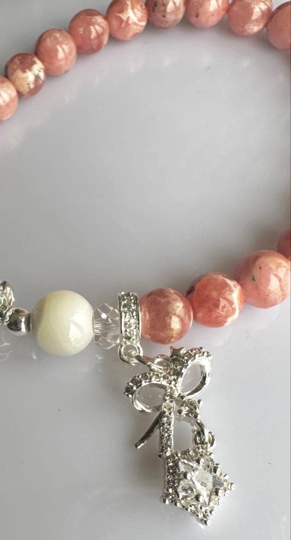 ラリマー×インカローズ 天然石ブレスレット チャーム付き癒しと愛情