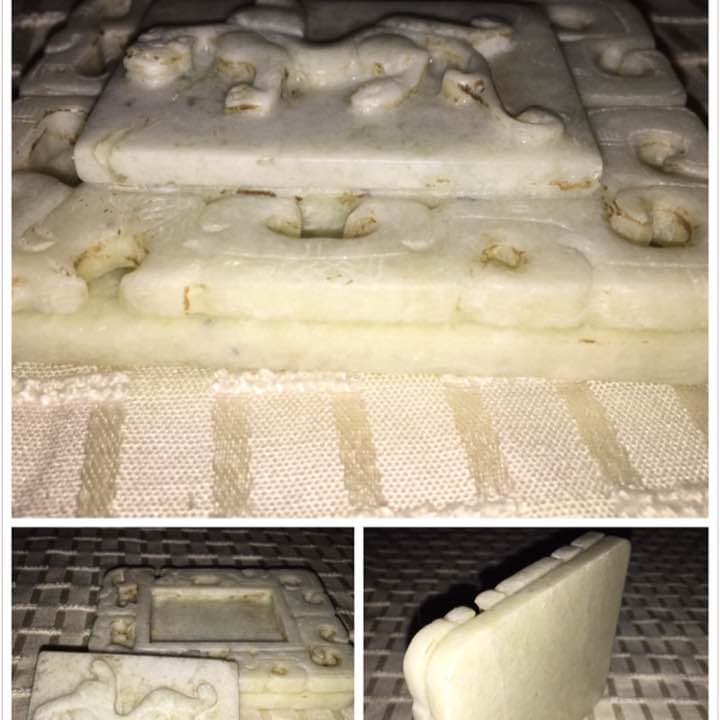 書道具 玉製 雲龍彫刻 硯 木箱付です。，