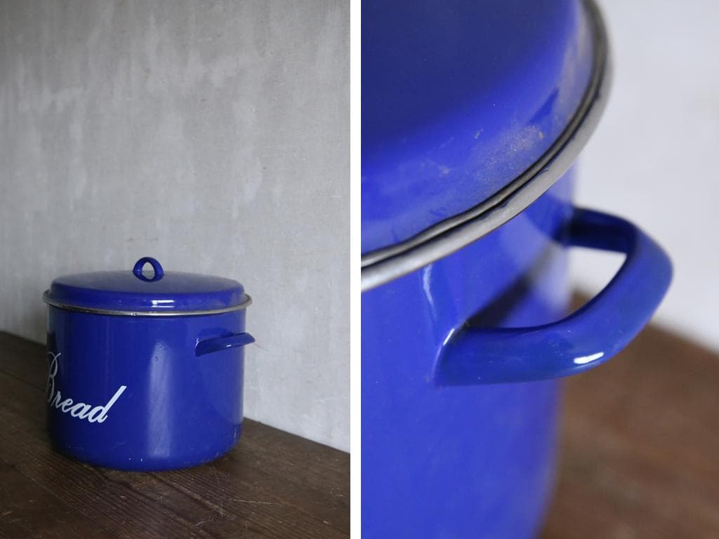 英国アンティーク琺瑯製ブレッド缶/ホーローキャニスター/米びつ(79-477)